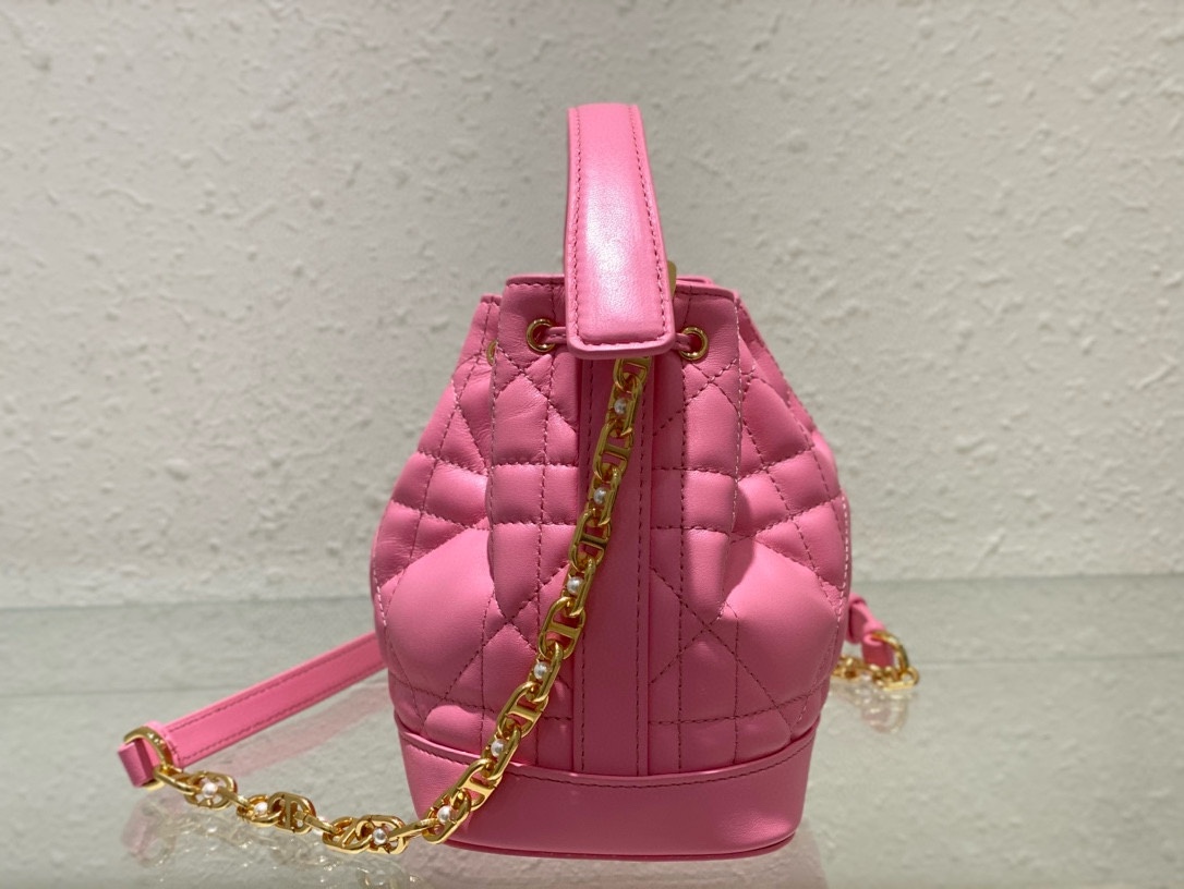 Small Dior Jolie Bucket Bag Candy Pink Macrocannage Lambskin and Calfskin